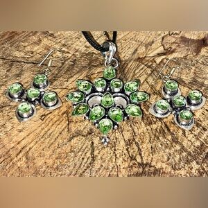 Simulated Peridot Statement Pendant & Earrings Set